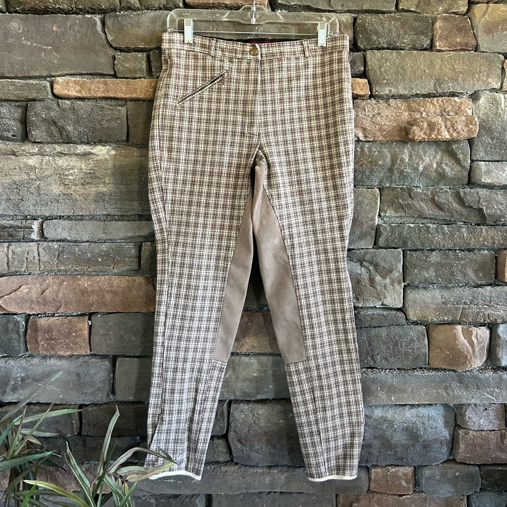 Gutos VTG 90s Plaid Autumn Equestrian Suede Panel Riding Pants/Breeches L-XL